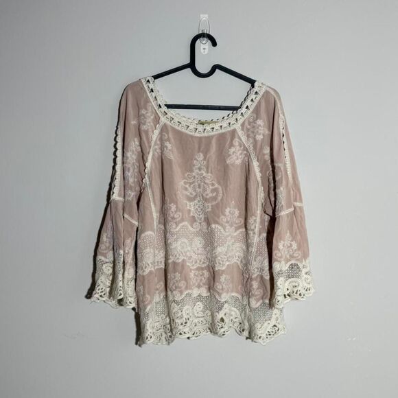 DEMOCRACY Raglan Sleeve Pink lace & crochet bell sleeve top | Fairycore | Size M - Picture 5 of 7